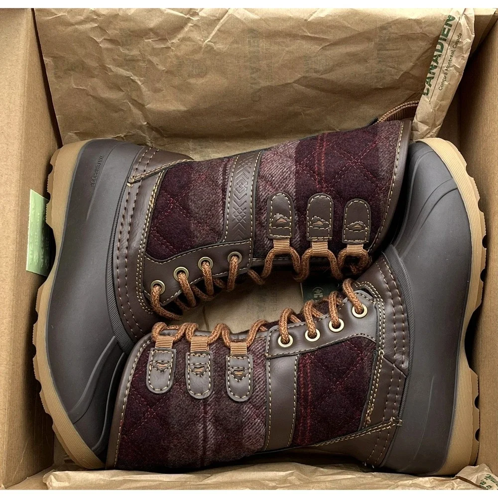 Kamik Little Girls High-Top Vegan Boots Size 13 Brown-Plaid Waterproof Insulated